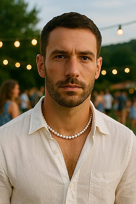 Colier Perle Bărbați, Albe, 6–7 mm, Argint 925, Ajustabil cu Lănțișor | KASKADDA® [5]