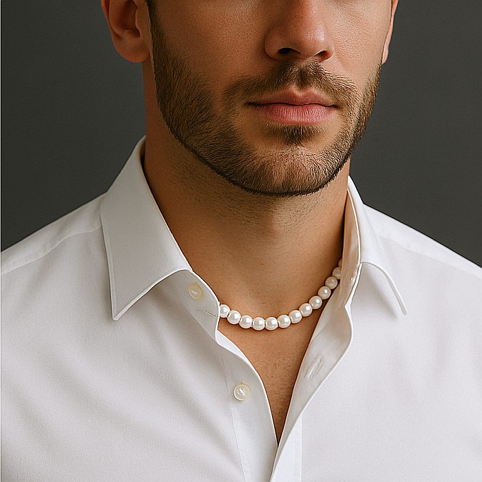 Colier Perle Bărbați, Albe, 6–7 mm, Argint 925, Ajustabil cu Lănțișor | KASKADDA® [2]