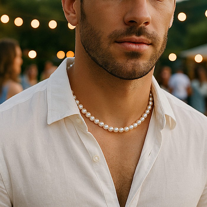 Colier Perle Bărbați, Albe, 6–7 mm, Argint 925, Ajustabil cu Lănțișor | KASKADDA® [4]