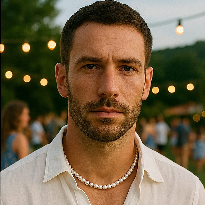 Colier Perle Bărbați, Albe, 6–7 mm, Aur Galben 14K| KASKADDA® [3]