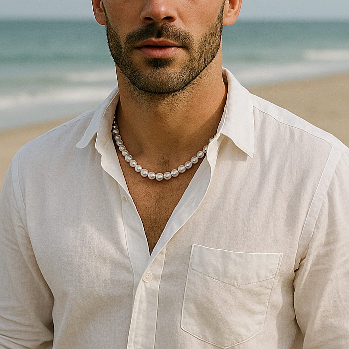 Colier Perle Barbati, Albe, 7–8 mm, Închizătoare Aur Galben 14K | KASKADDA® [5]