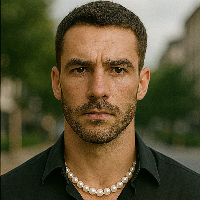 Colier Perle Bărbați, Albe, 8,5–9,5 mm, Aur 14K, Design Masculin | KASKADDA® [3]