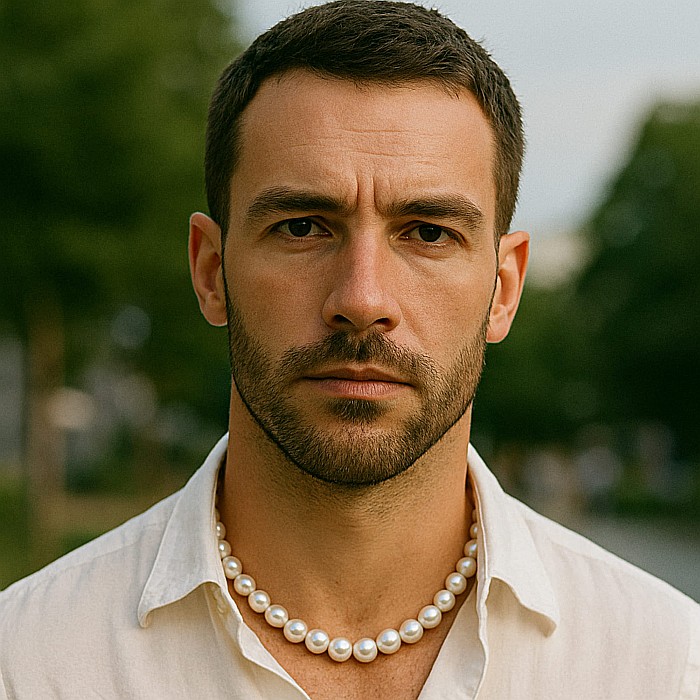 Colier Perle Bărbați, Albe, 8,5–9,5 mm, Aur 14K, Design Masculin | KASKADDA® [7]