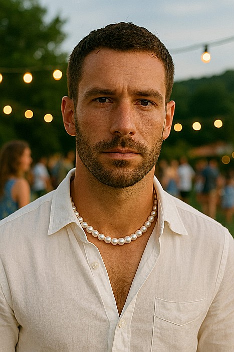 Colier Perle Bărbați, Albe, 8,5–9,5 mm, Aur 14K, Design Masculin | KASKADDA® [6]