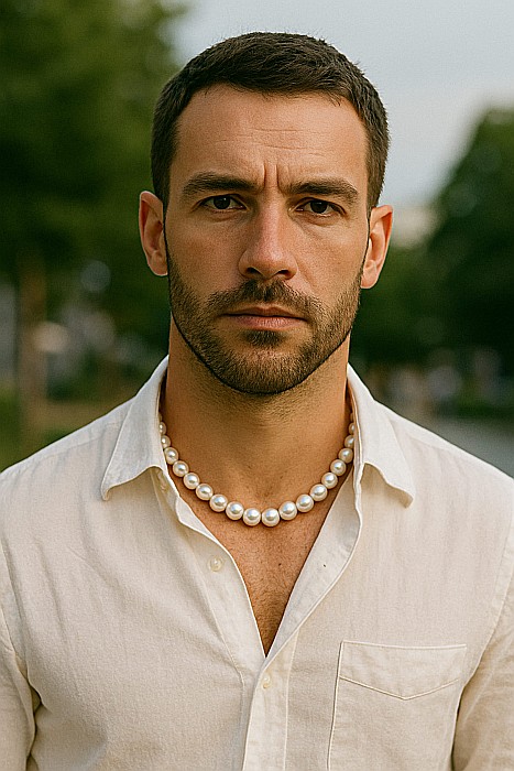 Colier Perle Bărbați, Albe, 8,5–9,5 mm, Aur 14K, Design Masculin | KASKADDA® [4]