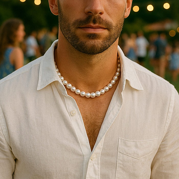 Colier Perle Bărbați, Albe, 8–9 mm, Închizătoare Argint 925, Lănțișor Reglabil | KASKADDA® [3]