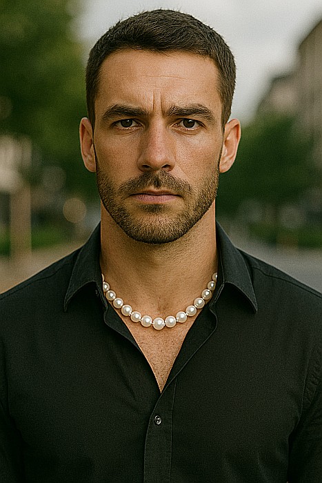 Colier Perle Bărbați, Albe, 8–9 mm, Închizătoare Argint 925, Lănțișor Reglabil | KASKADDA® [6]