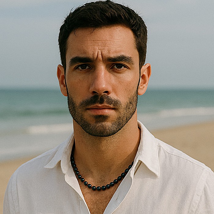 Colier Perle Bărbați, Negre, 7–8 mm, Argint 925, Lănțișor de Reglaj | KASKADDA® [2]