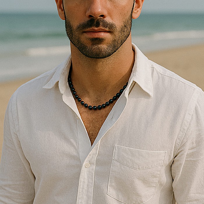 Colier Perle Bărbați, Negre, 7–8 mm, Argint 925, Lănțișor de Reglaj | KASKADDA® [3]