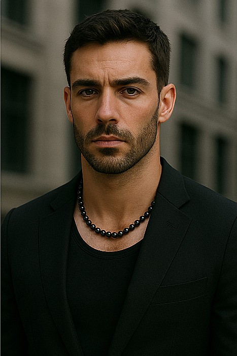 Colier Perle Bărbați, Negre, 7–8 mm, Argint 925, Lănțișor de Reglaj | KASKADDA® [7]