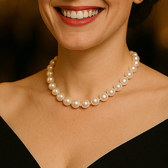 Colier Perle Naturale la Baza Gâtului 9–10 mm, Închizătoare Aur 14K | KASKADDA® [2]