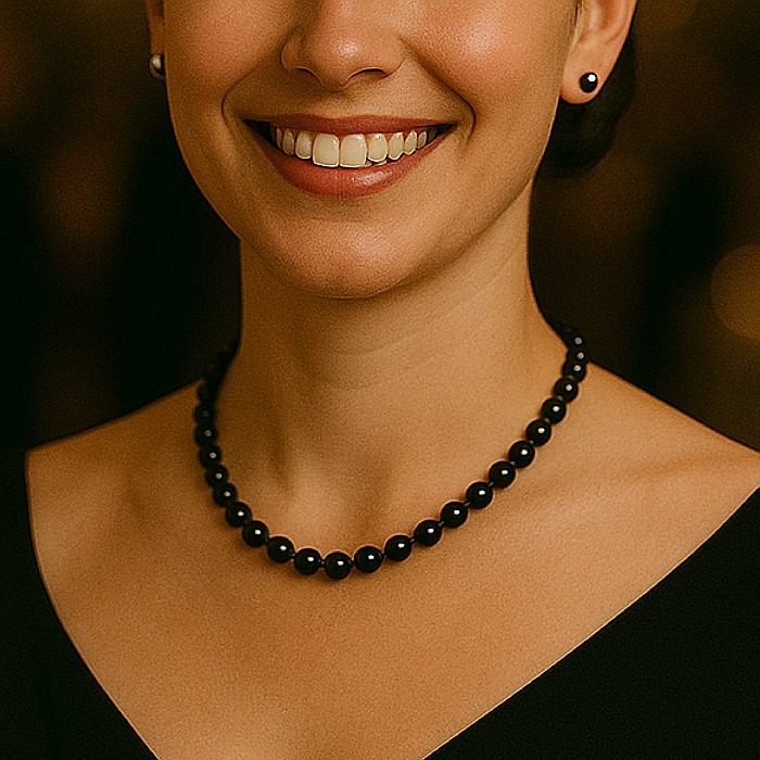 Colier Perle la Baza Gâtului, Negre, 7–8 mm, Argint 925, Reglabil | KASKADDA® [3]