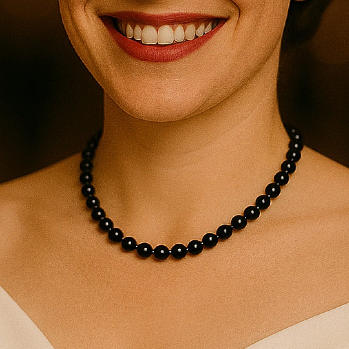 Colier Perle la Baza Gâtului, Negre, 7–8 mm, Închizătoare Aur 14K | KASKADDA® [2]