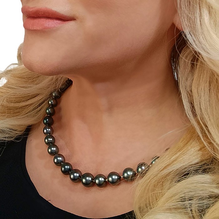 Colier Perle Tahitiene 9–11 mm, Aur Galben 14K cu Bile din Aur | KASKADDA® [9]