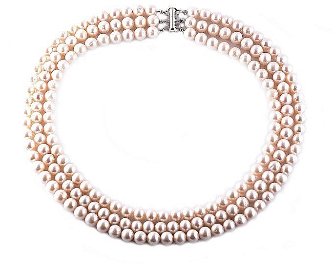 Colier Triplu Perle Naturale Albe 6–7 mm, AA+, Argint 925 | KASKADDA® [2]