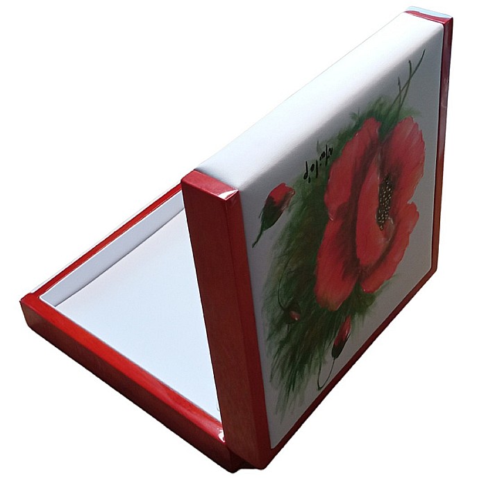 Cutie Bijuterii din Lemn si Piele Pictata Manual Flori de Mac [2]