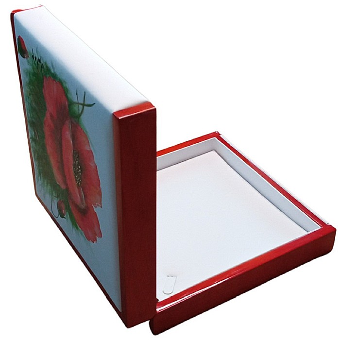 Cutie Bijuterii din Lemn si Piele Pictata Manual Flori de Mac [3]
