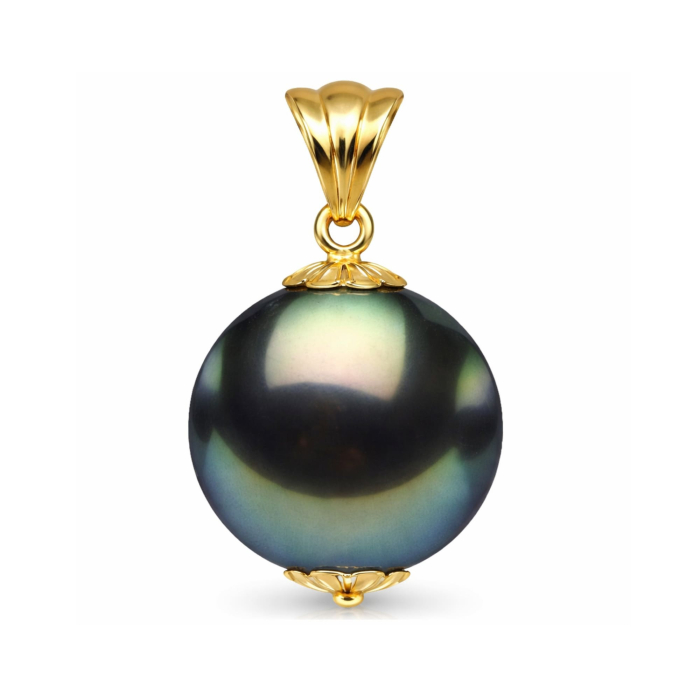 Pandantiv cu Perla Naturala Tahitiana Neagra, de 9-10 mm si Aur de 14k