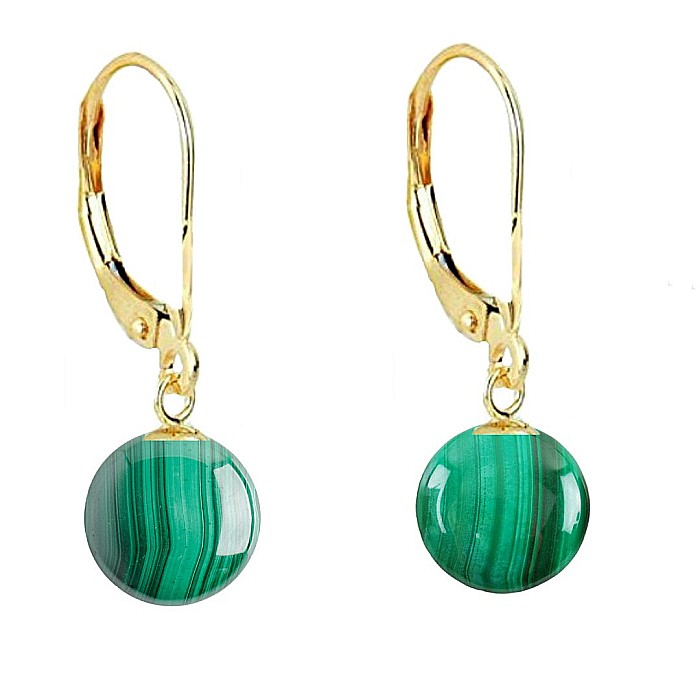 Set Aur 14 karate, Colier cu Pandantiv si Cercei cu Tortita Inchisa cu Pietre Semipretioase Naturale de Malachit de 10 mm [3]