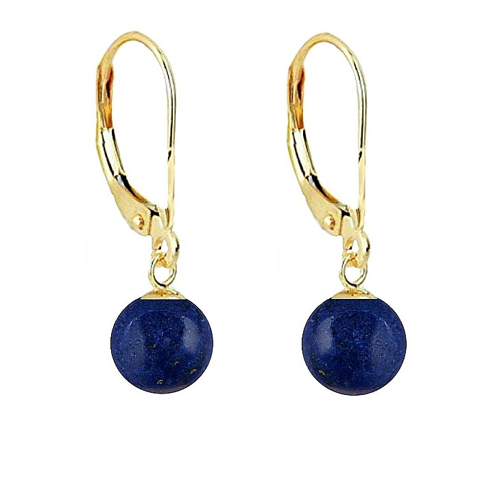 Set Aur 14 karate, Colier cu Pandantiv si Cercei cu Tortita Inchisa cu Pietre Semipretioase Naturale de Lapis Lazuli de 8 mm [3]