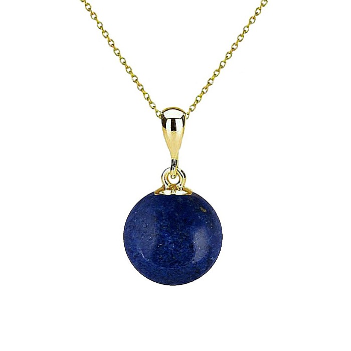 Set Aur 14 karate, Colier cu Pandantiv si Cercei cu Tortita Inchisa cu Pietre Semipretioase Naturale de Lapis Lazuli de 8 mm [2]