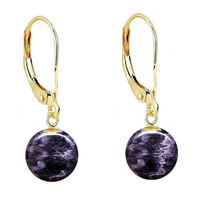 Set Aur 14 karate, Colier cu Pandantiv si Cercei cu Tortita Inchisa cu Pietre Semipretioase Naturale de Ametist de 10 mm [3]