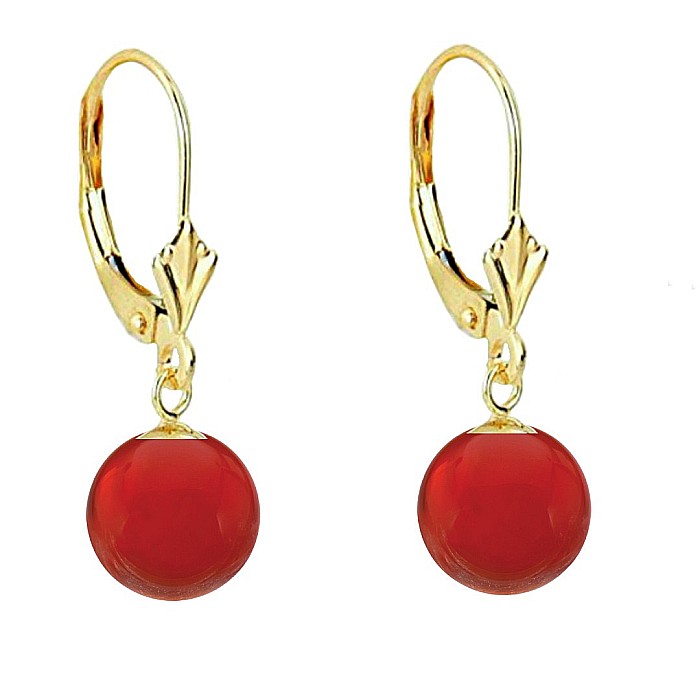 Set Aur 14 karate, Colier cu Pandantiv si Cercei Model Lalea cu Pietre Semipretioase Naturale de Carneol de 10 mm [3]