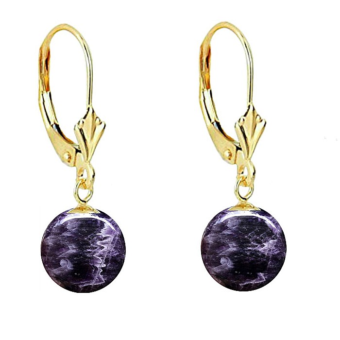 Set Aur 14 karate, Colier cu Pandantiv si Cercei Model Lalea cu Pietre Semipretioase Naturale de Ametist de 10 mm [3]