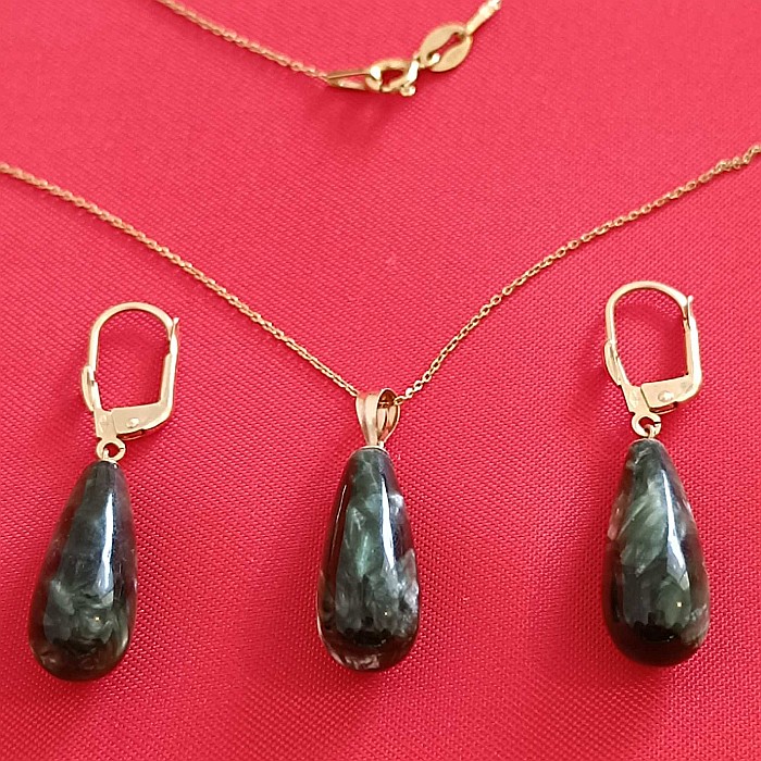 Set Aur Colier cu Pandantiv si Cercei cu Pietre Semipretioase Rare de Seraphinite - Piatra Ingerilor [5]