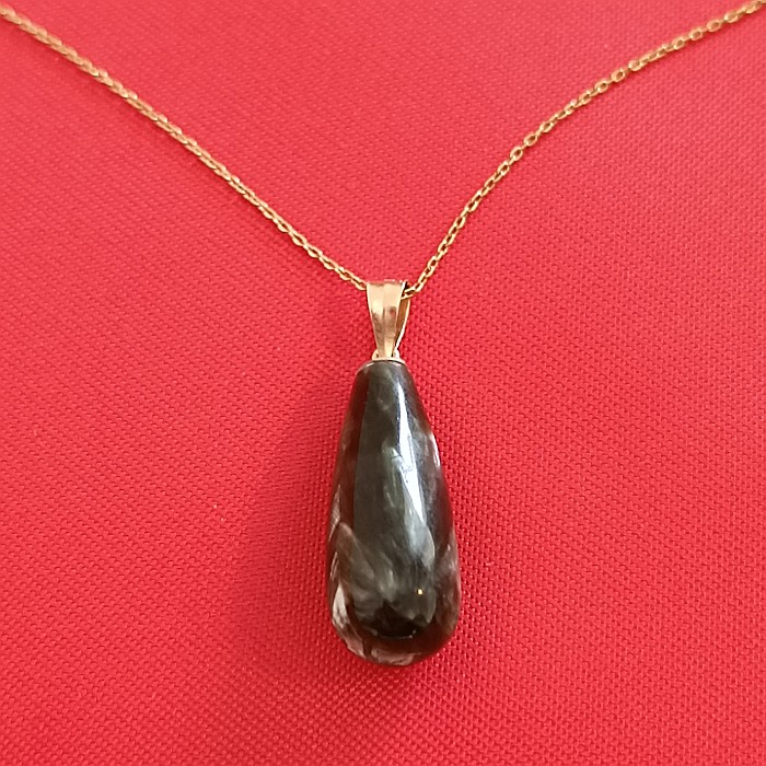 Set Aur Colier cu Pandantiv si Cercei cu Pietre Semipretioase Rare de Seraphinite - Piatra Ingerilor [4]