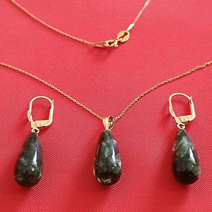 Set Aur Colier cu Pandantiv si Cercei cu Pietre Semipretioase Rare de Seraphinite - Piatra Ingerilor [6]