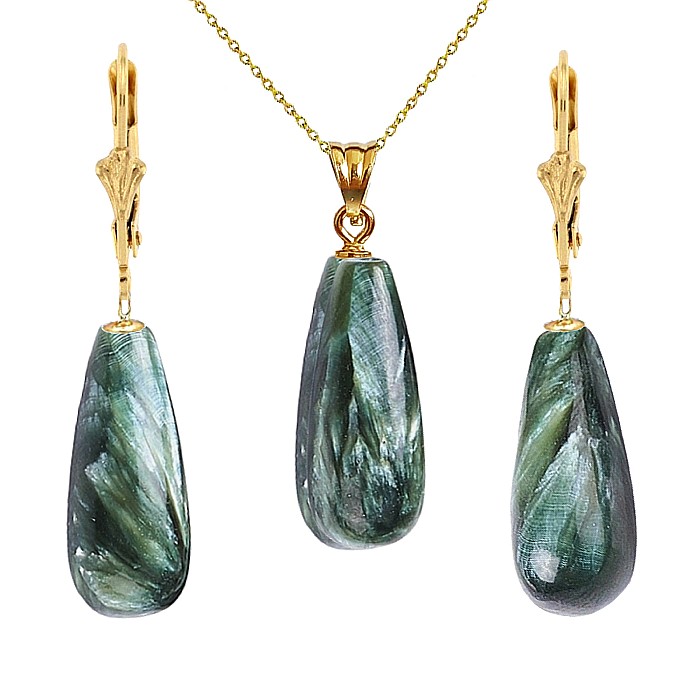 Set Aur Colier cu Pandantiv si Cercei cu Pietre Semipretioase Rare de Seraphinite - Piatra Ingerilor [3]