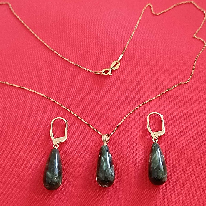Set Aur Colier cu Pandantiv si Cercei cu Pietre Semipretioase Rare de Seraphinite - Piatra Ingerilor [7]