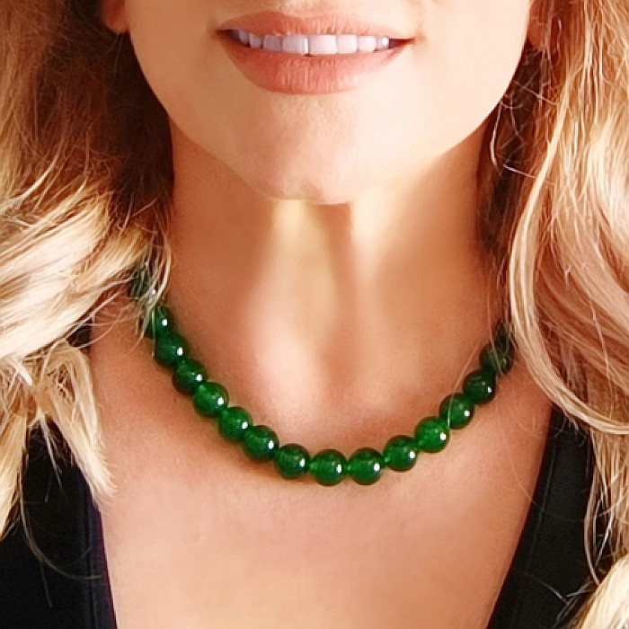 Set Colier si Bratara cu Jad Verde Malaezian de 12 mm si Inchizatori din Argint [5]