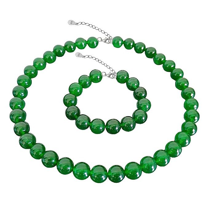 Set Colier si Bratara cu Jad Verde Malaezian de 12 mm si Inchizatori din Argint [2]