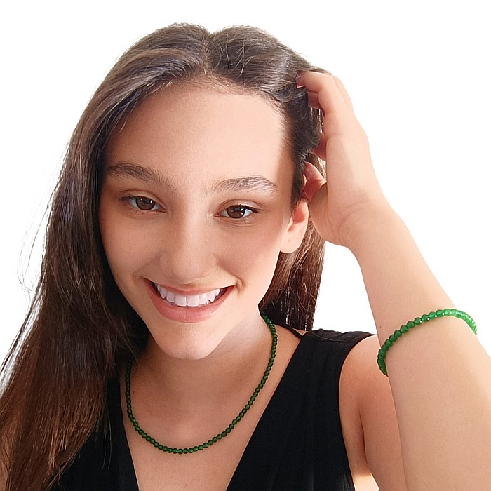 Set Colier si Bratara cu Jad Verde Malaezian de 4 mm si Inchizatori din Aur de 14 k [2]