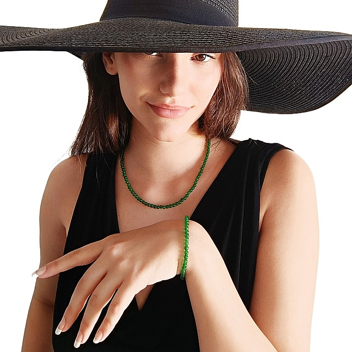 Set Colier si Bratara cu Jad Verde Malaezian de 4 mm si Inchizatori din Aur de 14 k [3]