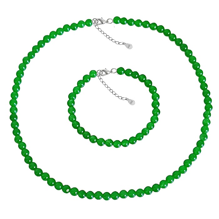 Set Colier si Bratara cu Jad Verde Malaezian de 6 mm si Inchizatori din Argint [4]