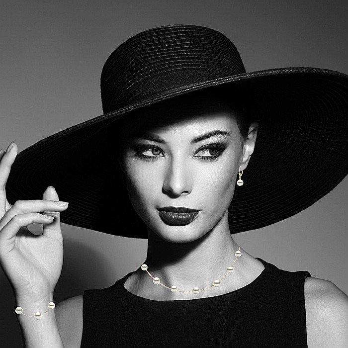 Set Office Perle Albe 7–8 mm – Colier, Brățară și Cercei, Aur Galben 14K | KASKADDA® [2]