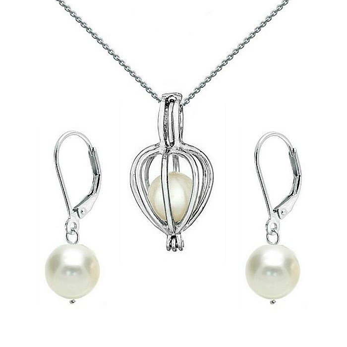 Set Perla Surpriza cu Cercei Business Albi [2]