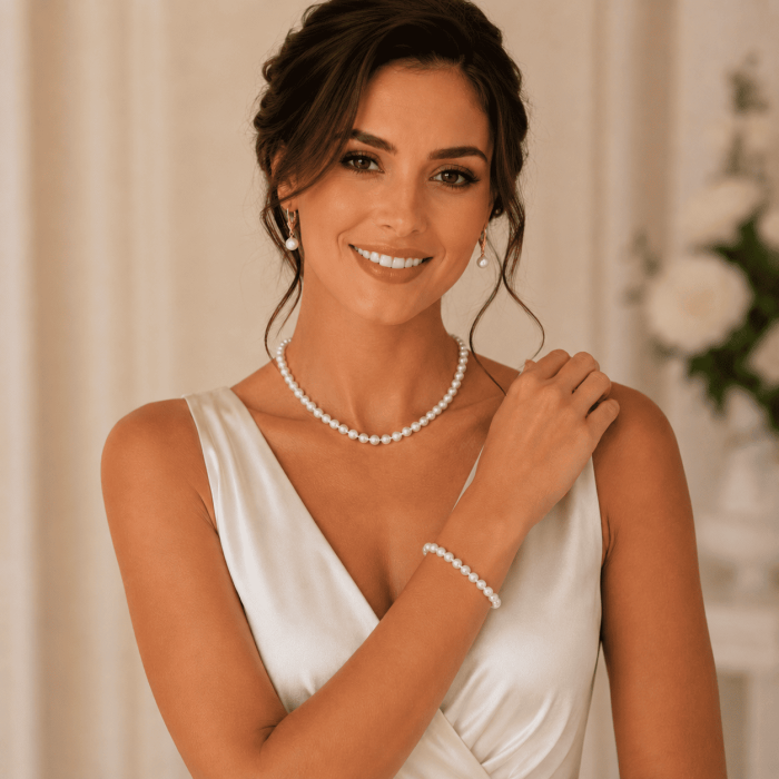 Set Perle Akoya Japoneze 5,5-6 mm - Colier, Brățară și Cercei cu Închizători Sferice, Aur Galben 14K | KASKADDA® [2]