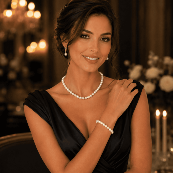 Set Perle Akoya Japoneze 7-7,5 mm - Colier, Brățară și Cercei cu Închizători Filigranate, Aur Galben 14K | KASKADDA® [2]