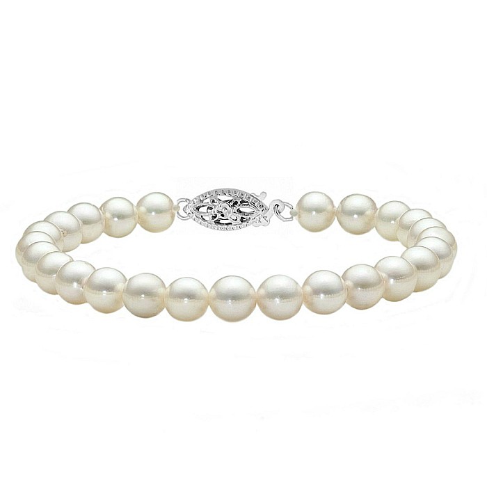 Set Perle Akoya Japoneze 5,5–6 mm – Colier și Brățară cu Închizători Filigranate, Aur Alb 14K | KASKADDA® [3]