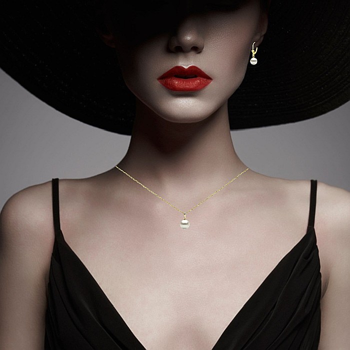 Set Perle – Colier cu Pandantiv și Cercei, Aur Galben 14K, Perle Albe Premium 8 mm | KASKADDA® [4]