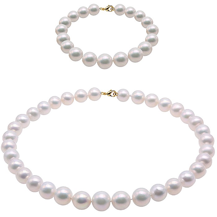 Set Perle Mari – Colier și Brățară Business, Închizători Aur Galben 14K, Perle Albe 8,5–9,5 mm | KASKADDA® [2]