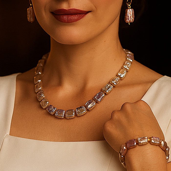 Set Perle Baroque Multicolore – Colier, Brățară și Cercei, Aur Galben 14K | KASKADDA® [1]