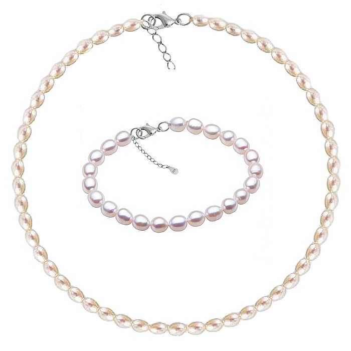 Set Perle – Colier și Brățară cu Perle Naturale Ovale Albe 4/6 mm, Argint 925 | KASKADDA® [2]