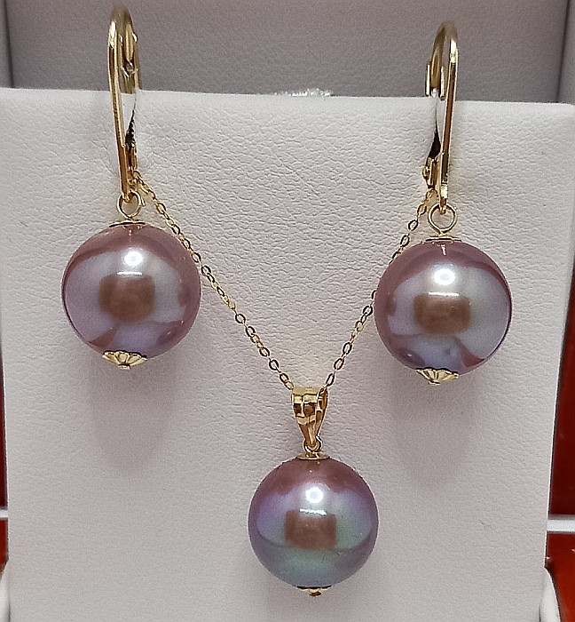 Set Perle Edison Lavanda AAA Rare – Colier și Cercei Aur Galben 14K, Perle Naturale 12,5–13 mm| KASKADDA® [2]