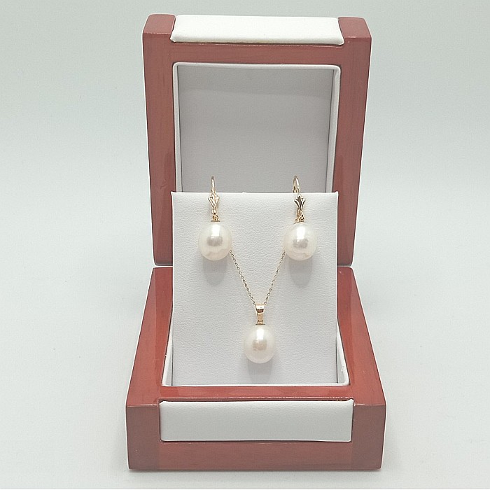 Set Perle Mari – Colier cu Pandantiv și Cercei, Aur Galben 14K, Perle Albe Rare 11/9 mm, Formă Lacrimă AAA+ | KASKADDA® [2]