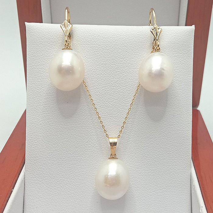 Set Perle Mari – Colier cu Pandantiv și Cercei, Aur Galben 14K, Perle Albe Rare 11/9 mm, Formă Lacrimă AAA+ | KASKADDA® [5]